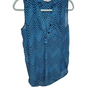 Wishful Park Blue Chevron-Print Sleeveless Button Front Top